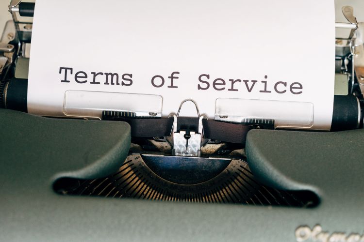 terms of services typed